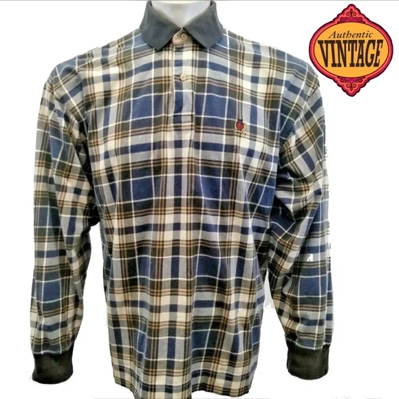 🎉2/$30 Tommy Hilfiger Vintage Plaid LongSleeve Polo Shirt Men's Large Pullover - Picture 14 of 14